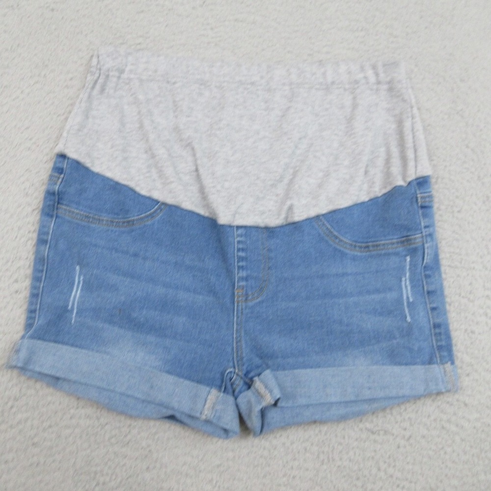 Maternity Jean Shorts Womens 10 Blue Denim Over-Belly Comfortable Pregnancy